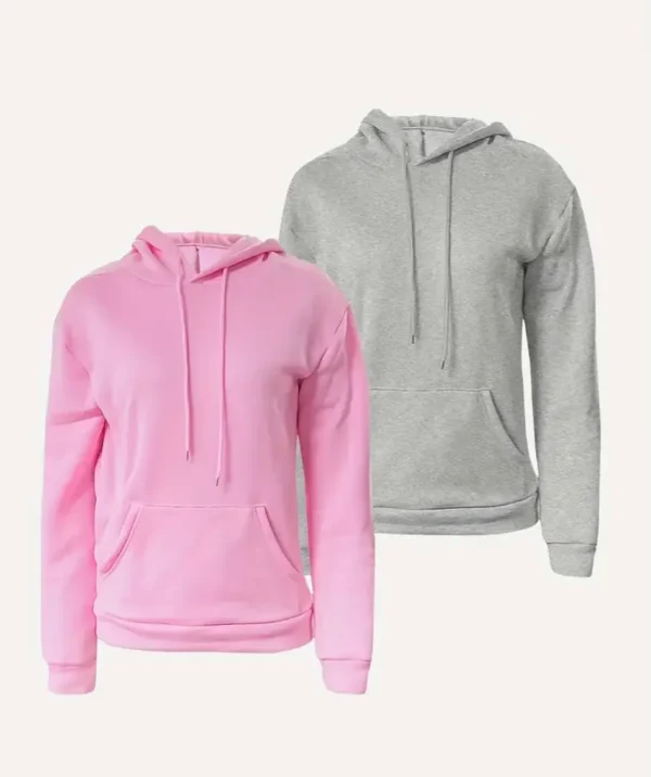Sudadera con capucha de manga larga con cordón para mujer, suéter informal con bolsillo de canguro, ropa de otoño e invierno, paquete de 2 - Imagen 2