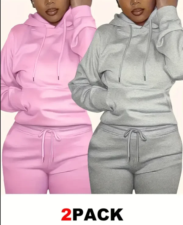 Sudadera con capucha de manga larga con cordón para mujer, suéter informal con bolsillo de canguro, ropa de otoño e invierno, paquete de 2