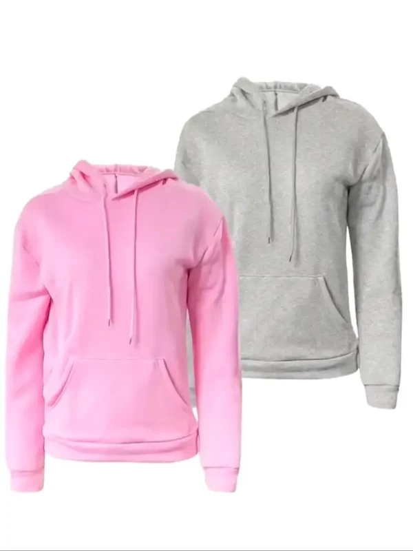 Sudadera con capucha de manga larga con cordón para mujer, suéter informal con bolsillo de canguro, ropa de otoño e invierno, paquete de 2 - Imagen 7
