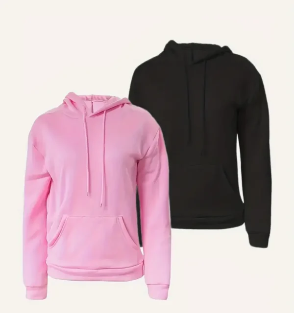 Sudadera con capucha de manga larga con cordón para mujer, suéter informal con bolsillo de canguro, ropa de otoño e invierno, paquete de 2 - Imagen 6