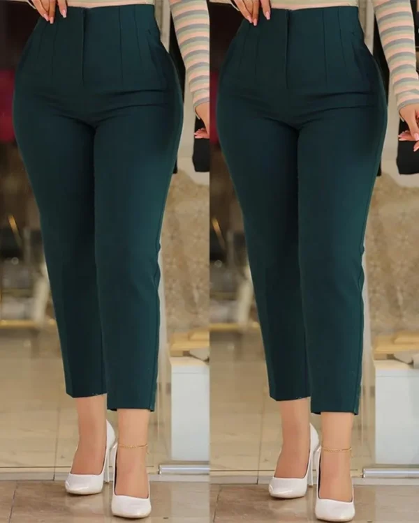 Pantalones largos negros informales a la moda, nuevos pantalones ajustados de Color sólido plisados a juego de nueve puntos para mujer, pantalones pitillo lisos para mujer - Imagen 15