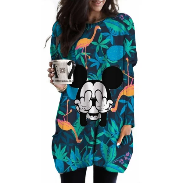 Camiseta para mujer, camiseta con estampado de Mickey Mouse de Disney, nueva camiseta informal de manga larga con bolsillo para mujer, camisetas Vintage para mujer - Imagen 9