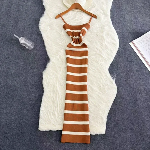 Vestido ceñido elástico a rayas para mujer, vestido playero Sexy con tirantes, informal, ajustado, largo, 2024 - Imagen 7