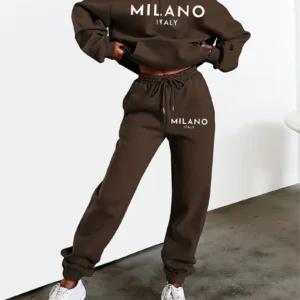 Conjunto de Sudadera con capucha con estampado de letras MILANO para mujer, ropa de calle de Hip Hop, ropa informal femenina de 2 uds, sudadera de felpa perfecta para exteriores