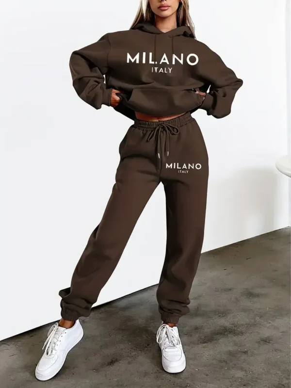 Conjunto de Sudadera con capucha con estampado de letras MILANO para mujer, ropa de calle de Hip Hop, ropa informal femenina de 2 uds, sudadera de felpa perfecta para exteriores