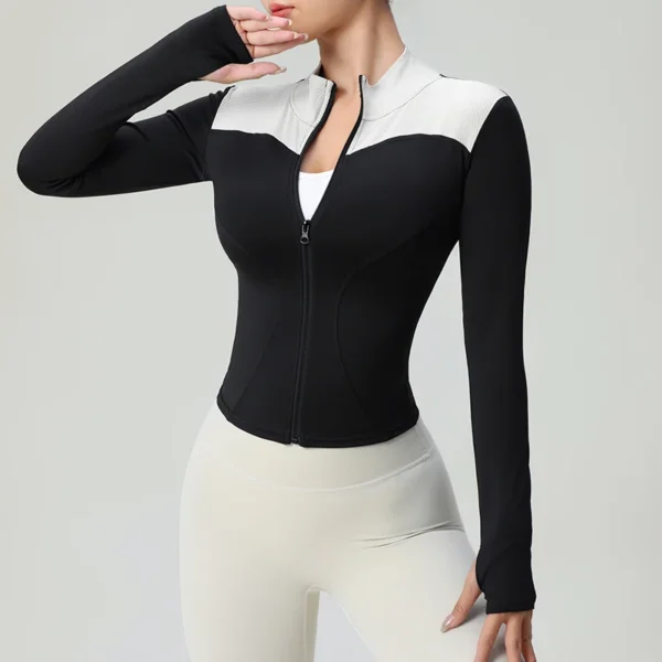 Ropa deportiva de manga larga para niñas, abrigo deportivo para correr, chaqueta deportiva ajustada con cremallera para entrenamiento, chaquetas de Yoga superiores para mujeres - Imagen 3