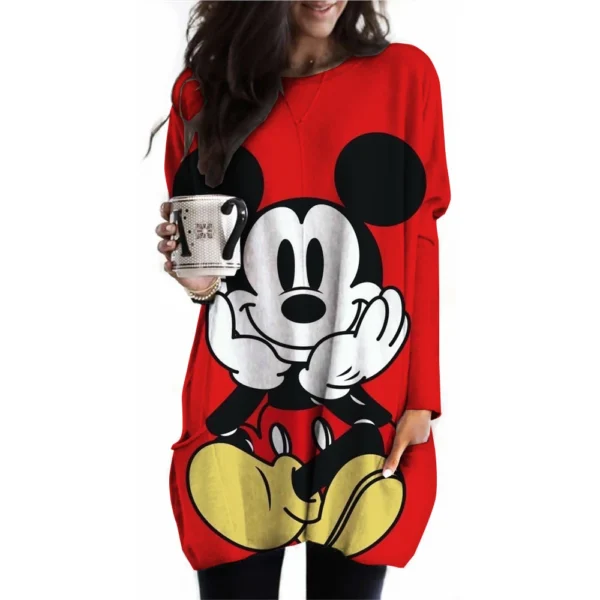 Camiseta para mujer, camiseta con estampado de Mickey Mouse de Disney, nueva camiseta informal de manga larga con bolsillo para mujer, camisetas Vintage para mujer - Imagen 12
