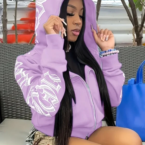 Sudaderas con capucha y cremallera de manga larga con estampado de letras, sudadera punk gótica Cyber Y2K, ropa de mujer - Imagen 9