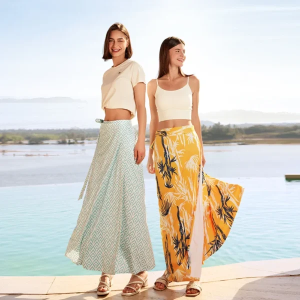 Vestido de playa con protección solar para mujer, cubierta de Bikini, transpirable, con cordones, falda sin tirantes, estilo bohemio, chal estampado - Imagen 3