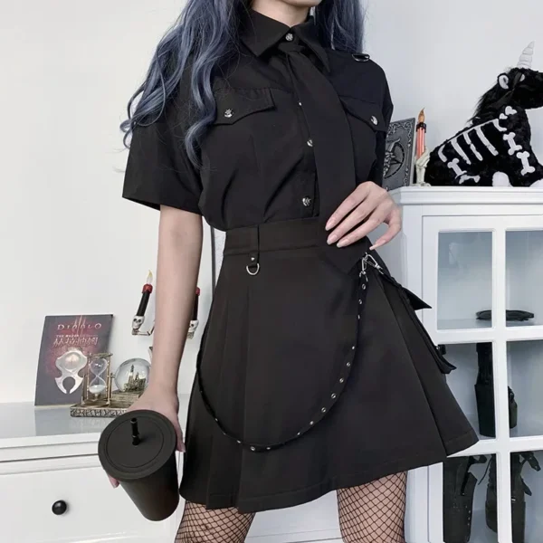 Faldas negras de cintura alta para mujer, minifalda Sexy de estilo gótico, Punk, Harajuku - Imagen 4