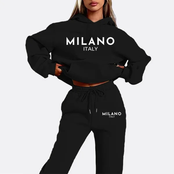 Conjunto de dos piezas con estampado divertido de MILANO para mujer, sudadera con capucha y pantalones, traje para correr, nueva colección - Imagen 3