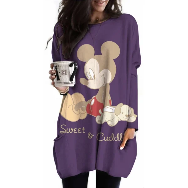 Camiseta para mujer, camiseta con estampado de Mickey Mouse de Disney, nueva camiseta informal de manga larga con bolsillo para mujer, camisetas Vintage para mujer - Imagen 14