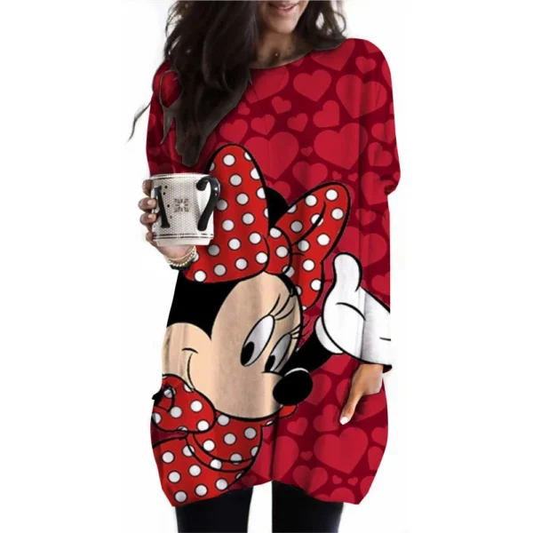 Camiseta para mujer, camiseta con estampado de Mickey Mouse de Disney, nueva camiseta informal de manga larga con bolsillo para mujer, camisetas Vintage para mujer - Imagen 15