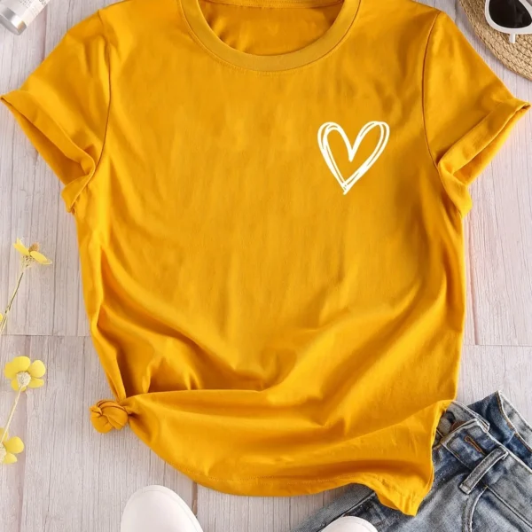 Camiseta con estampado de corazones, camiseta de manga corta con cuello redondo, camisetas informales para todos los días, ropa de mujer - Imagen 10