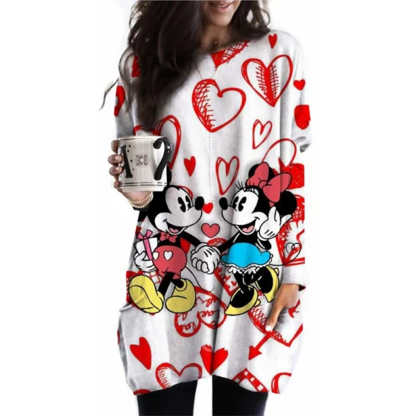 Camiseta para mujer, camiseta con estampado de Mickey Mouse de Disney, nueva camiseta informal de manga larga con bolsillo para mujer, camisetas Vintage para mujer - Imagen 4