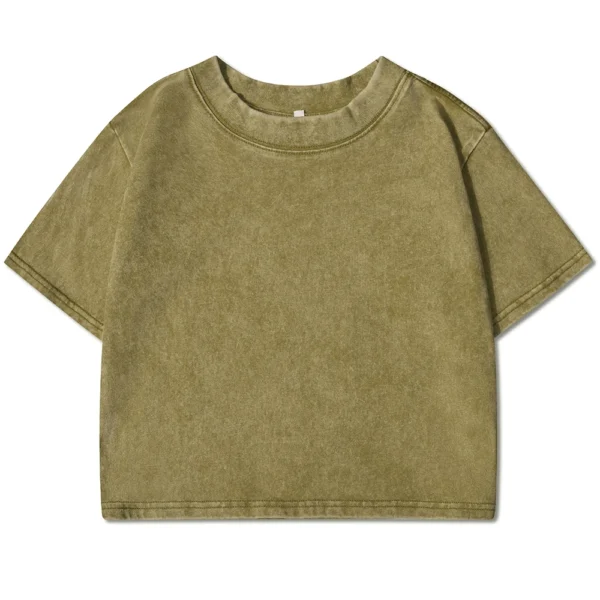 Camiseta lavada ajustada lisa para mujer, ropa informal de algodón suave a la moda, pantalón corto deportivo informal de manga corta, ropa corta Retro fresca para mujer - Imagen 10
