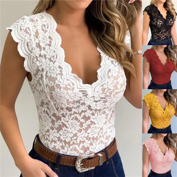 Tops de mujer, cárdigan de ganchillo de encaje Sexy de verano, Top informal de Color sólido con encaje calado para mujer - Imagen 2