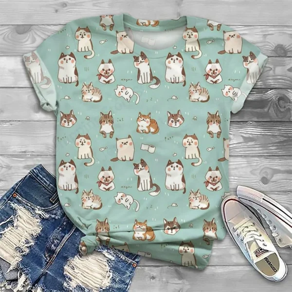 Camiseta con estampado 3d de perro y gato encantador para mujer, camisetas informales de manga corta de gran tamaño a la moda, camisetas, ropa nueva - Imagen 12