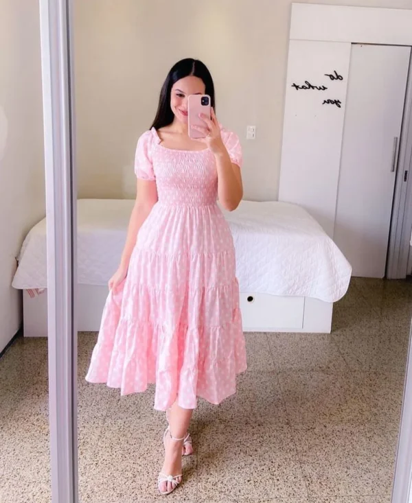 Vestido Midi elegante con hombros descubiertos para mujer, vestidos de moda de verano 2024, vestido de manga corta con estampado de flores de cintura alta, ropa - Imagen 9