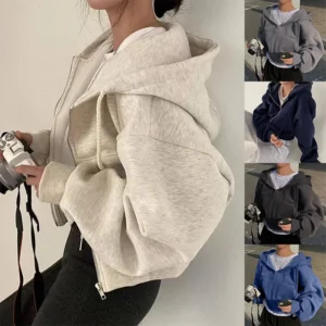 Sudadera con capucha Mujer  primavera otoño nuevo Insfleece-forrado versátil recortado Slims suaviza silueta con cremallera cálido azul marino
