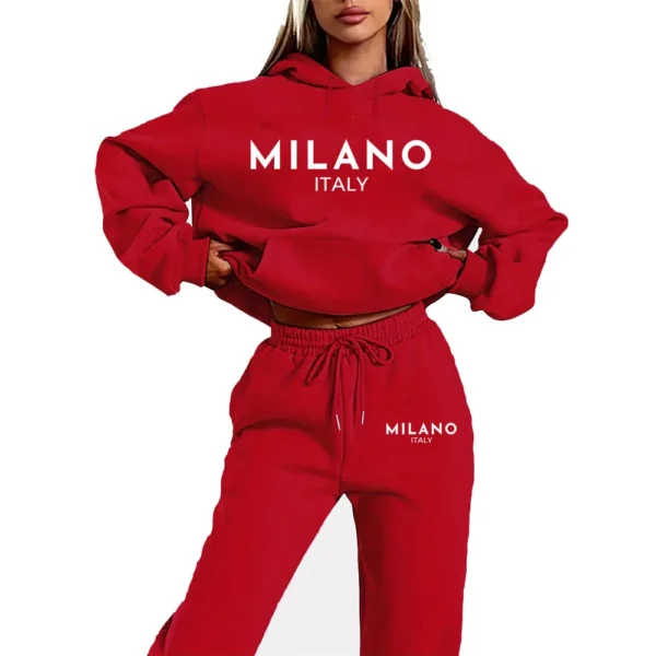 Conjunto de dos piezas con estampado divertido de MILANO para mujer, sudadera con capucha y pantalones, traje para correr, nueva colección - Imagen 4