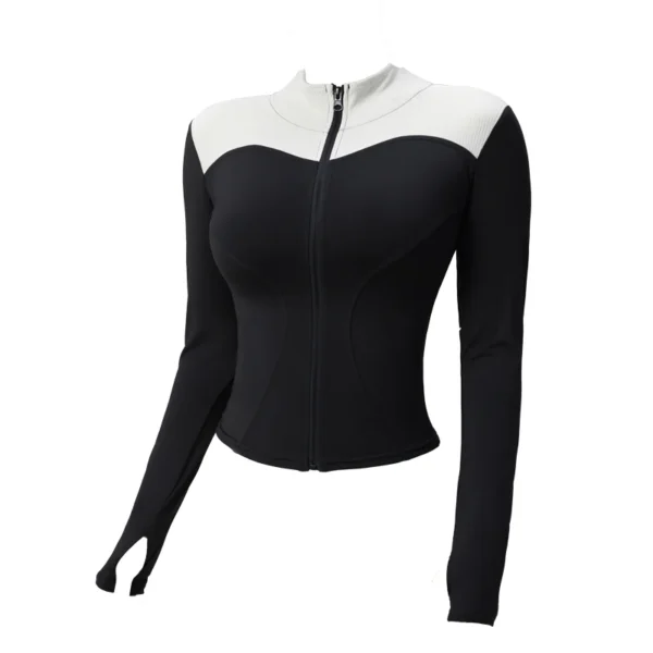 Ropa deportiva de manga larga para niñas, abrigo deportivo para correr, chaqueta deportiva ajustada con cremallera para entrenamiento, chaquetas de Yoga superiores para mujeres - Imagen 6