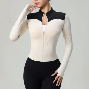Ropa deportiva de manga larga para niñas, abrigo deportivo para correr, chaqueta deportiva ajustada con cremallera para entrenamiento, chaquetas de Yoga superiores para mujeres