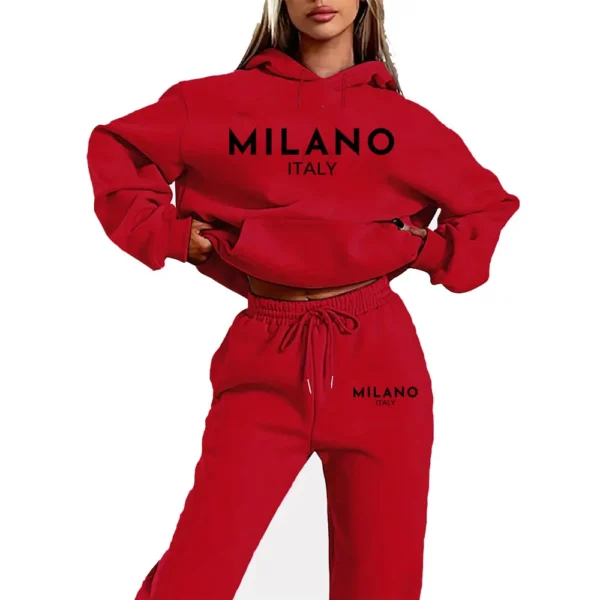Conjunto de dos piezas con estampado divertido de MILANO para mujer, sudadera con capucha y pantalones, traje para correr, nueva colección - Imagen 7