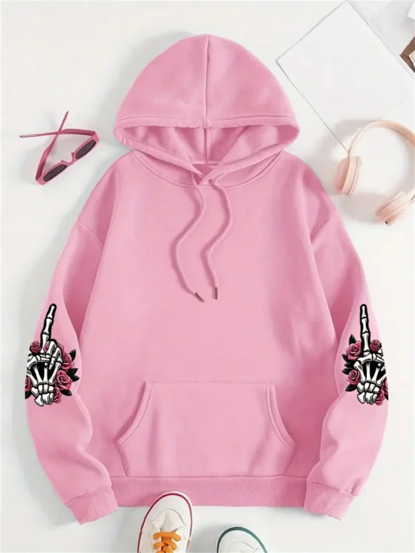 Sudadera con capucha con estampado divertido para mujer, ropa holgada Harajuku, Sudadera con capucha cálida y cómoda de lana, Top Vintage de cuello redondo para otoño - Imagen 2