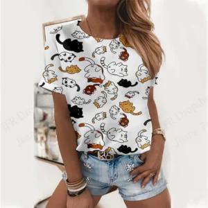 Camiseta con estampado 3d de perro y gato encantador para mujer, camisetas informales de manga corta de gran tamaño a la moda, camisetas, ropa nueva