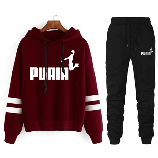 Chándal informal para mujer, traje deportivo holgado y cómodo, Sudadera con capucha a rayas para uso diario, conjunto de dos piezas a juego, 2024 - Imagen 3