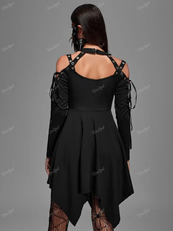 ROSEGAL-ropa asimétrica gótica para mujer, Tops largos, Gargantilla, vestido recortado con cordones, camisetas negras de doble uso, talla grande - Imagen 5