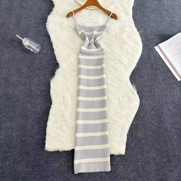 Vestido ceñido elástico a rayas para mujer, vestido playero Sexy con tirantes, informal, ajustado, largo, 2024 - Imagen 9