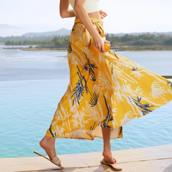 Vestido de playa con protección solar para mujer, cubierta de Bikini, transpirable, con cordones, falda sin tirantes, estilo bohemio, chal estampado - Imagen 4
