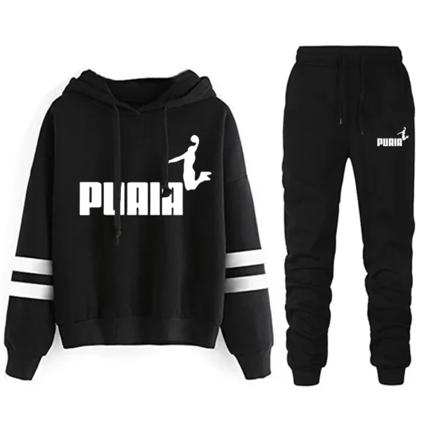 Chándal informal para mujer, traje deportivo holgado y cómodo, Sudadera con capucha a rayas para uso diario, conjunto de dos piezas a juego, 2024 - Imagen 2