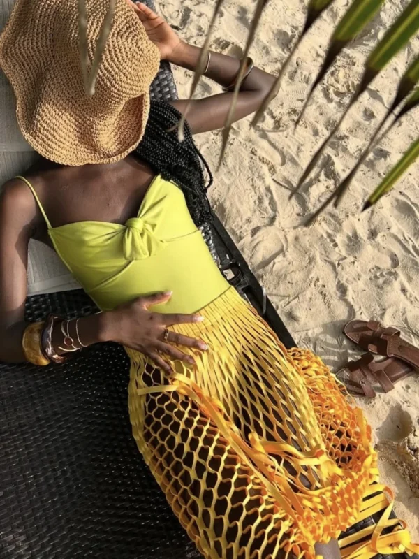 Falda larga calada de rejilla para mujer, ropa de playa Sexy, faldas elegantes con borlas, vestido de fiesta para vacaciones, novedad de 2025