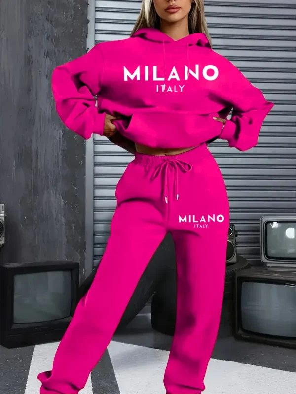 Conjunto de Sudadera con capucha con estampado de letras MILANO para mujer, ropa de calle de Hip Hop, ropa informal femenina de 2 uds, sudadera de felpa perfecta para exteriores - Imagen 8