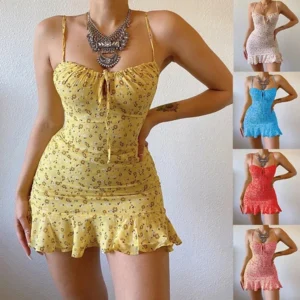 Vestido camisola floral pequeño para mujer, sexy, informal, para el hogar, falda cómoda de verano