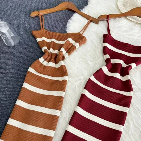Vestido ceñido elástico a rayas para mujer, vestido playero Sexy con tirantes, informal, ajustado, largo, 2024 - Imagen 6