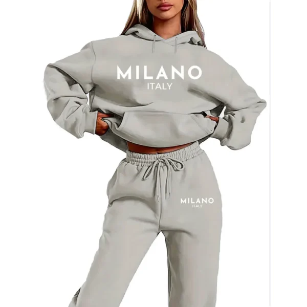 Conjunto de dos piezas con estampado divertido de MILANO para mujer, sudadera con capucha y pantalones, traje para correr, nueva colección - Imagen 10