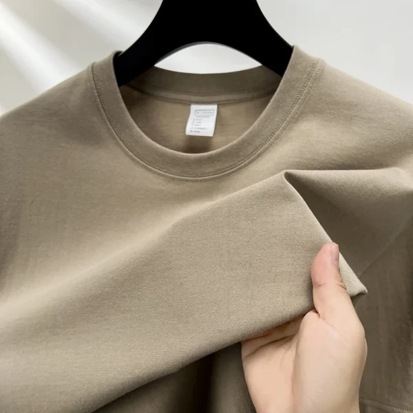 Camiseta 100% de algodón puro para hombre, camiseta transpirable de media manga con cuello redondo y manga corta de marca de alta gama de verano - Imagen 3