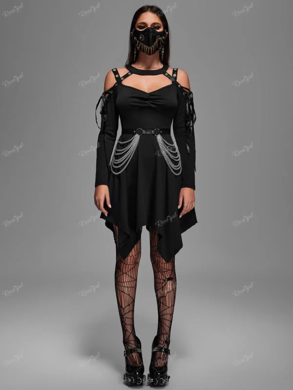 ROSEGAL-ropa asimétrica gótica para mujer, Tops largos, Gargantilla, vestido recortado con cordones, camisetas negras de doble uso, talla grande - Imagen 2