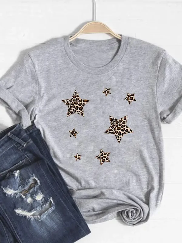Camiseta básica para mujer, ropa con estampado de leopardo, tendencia de corazón de amor, Top bonito de verano, camiseta gráfica de manga corta a la moda - Imagen 23