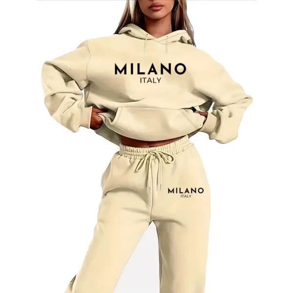 Conjunto de dos piezas con estampado divertido de MILANO para mujer, sudadera con capucha y pantalones, traje para correr, nueva colección