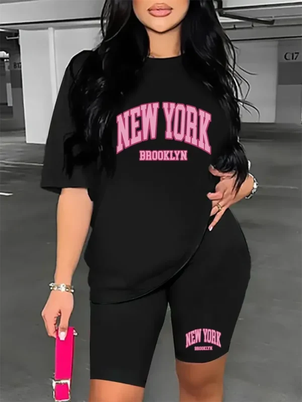 Conjunto de dos piezas de moda , pantalón corto informal, camiseta de manga y pantalones cortos con cordón, camisetas, ropa para mujer - Imagen 7