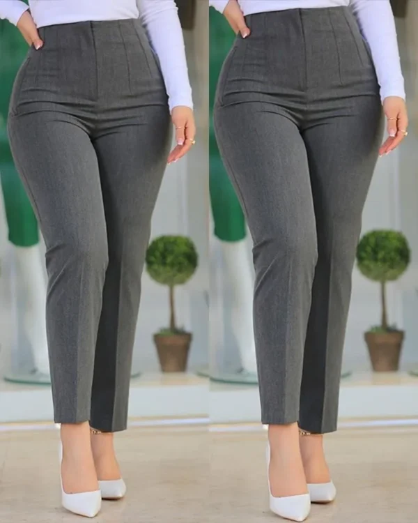 Pantalones largos negros informales a la moda, nuevos pantalones ajustados de Color sólido plisados a juego de nueve puntos para mujer, pantalones pitillo lisos para mujer - Imagen 9