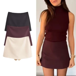 falda sólida moda casual cremallera lateral Mini pantalones cortos faldas Vintage de cintura alta ropa de calle pantalones cortos faldas TFMLN nueva primavera mujer