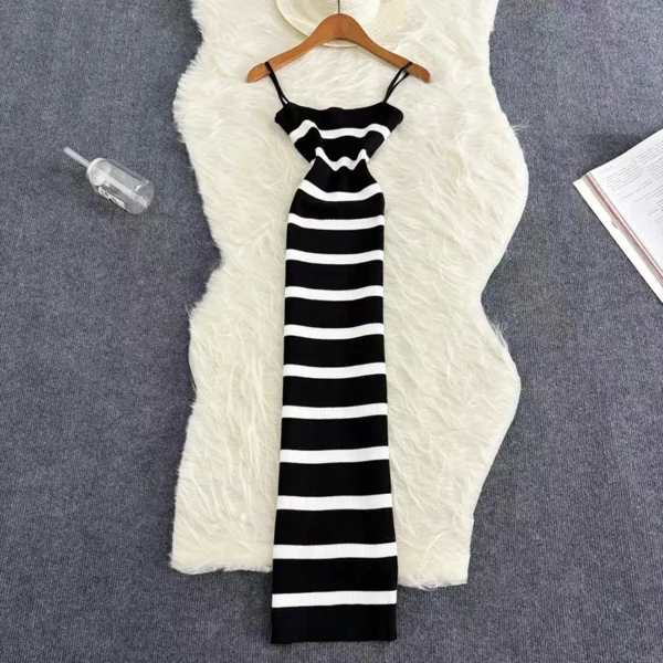 Vestido ceñido elástico a rayas para mujer, vestido playero Sexy con tirantes, informal, ajustado, largo, 2024 - Imagen 10