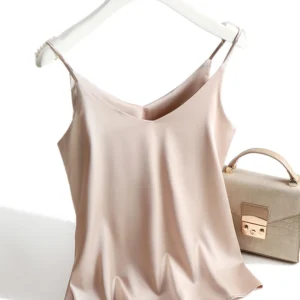Top con tirantes finos para mujer, camisola básica blanca con cuello Halter, camisetas sin mangas de seda satinada, camisola de verano para mujer
