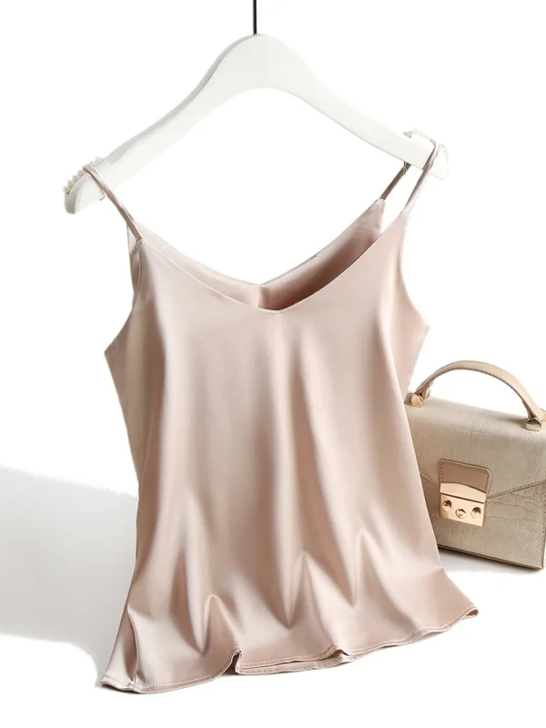 Top con tirantes finos para mujer, camisola básica blanca con cuello Halter, camisetas sin mangas de seda satinada, camisola de verano para mujer